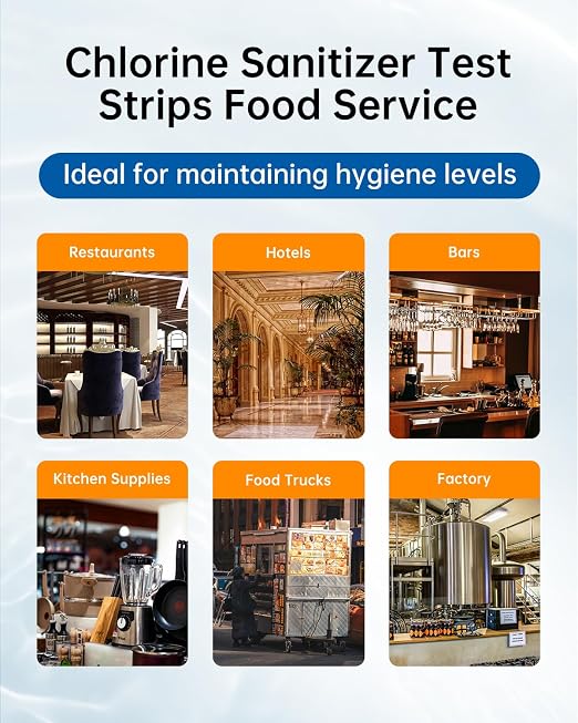 0-500 ppm Chlorine Test Strips,100 Strips, Restaurant Sanitizer Test Kit | Instant Color Readout, Bleach Test Strips for Food Service, Bars, Hotels, Kitchen Supplies, Food Trucks, Daycare, Factory