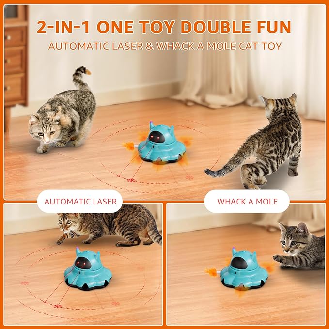 MIKK Cat Laser Feather Toy 2-in-1 Interactive for Indoor Cats Automatic with Remote Control USB-C Rechargeable, No Batteries Needed, Easy Setup, Multi-Cat Use Electronic Kitten Exercise Toy (Blue)