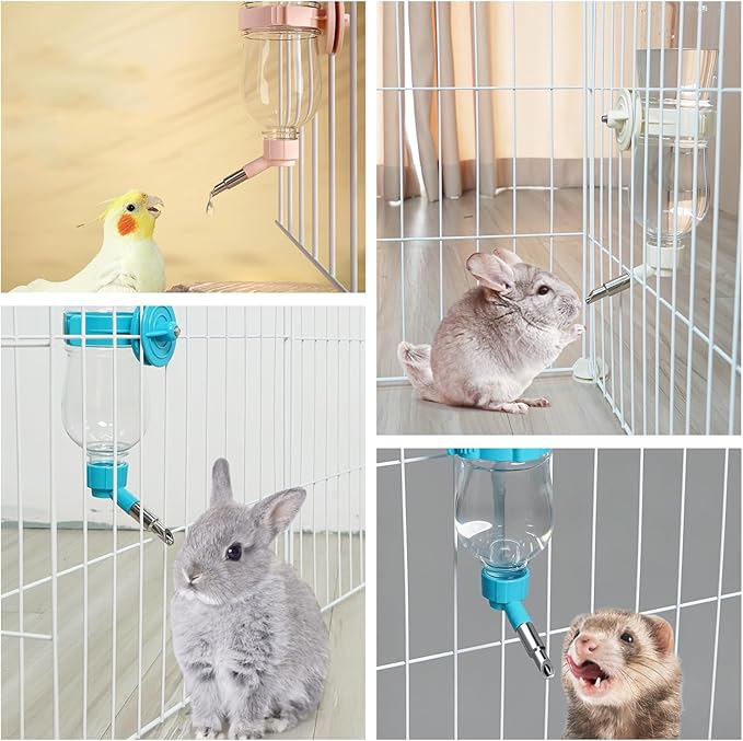 VANNON 17oz Small Animal Water Dispenser for Crate, Parrots Water Bottle for Cage, Chewproof Pet Water Bottle for Rabbits, Guinea Pigs, Ferrets, Chinchillas and Other Small Rodents, Top Fill, White