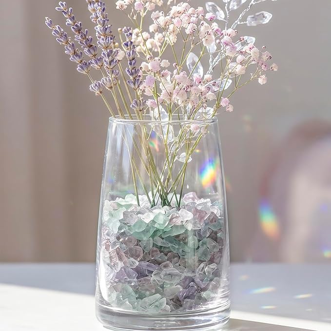 1LB Crystal Chips Stone Fluorite 3-5mm Mini Decorative Rock | Crushed Crystal Quartz Bulk,Irregular Polished Rocks for Fish Tank,Vases Filler,Succulent Plants Decor,Aquarium Gravel Rocks