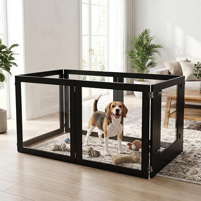 Heavy Duty Clear Acrylic Dog Playpen for Small/Medium Pets – 32" High Clear Pet Pen with Sturdy Metal Frame, Walk-in Kennel, Expandable Indoor & Outdoor Pet Play Yard