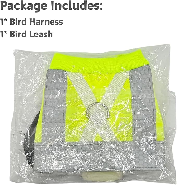 Bird Harness and Leash - Adjustable Parrot Training Flight Harness Vest with Reflective Strip Nylon Training Rope for Medium Large Bird Parrot Cockatiel Monk Parakeet Sun Conure (S)