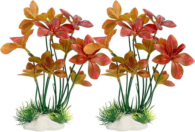 2-Pack 9.1 Inch Silk Aquarium Plants | Artificial Silk Plants for Fish Tank Decorations, Realistic Soft Plastic Plant for Small Tank, Fish Hides