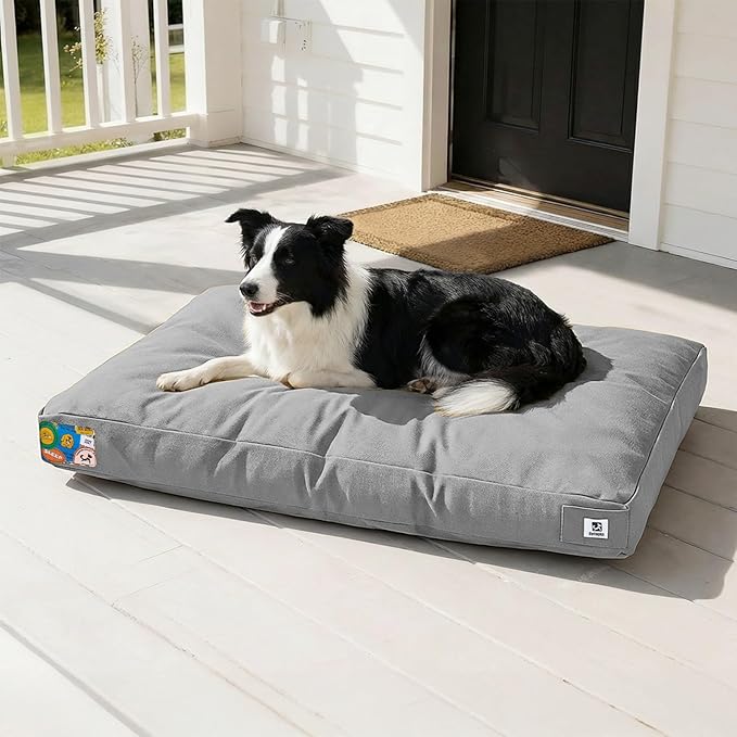Sytopia 36 Inch Canvas Outdoor Dog Bed for Large Dogs, Great Gift for Pets with Waterproof Machine Washable Removable Cover, Indoor Patio Pet Pad for Crate, Light Grey