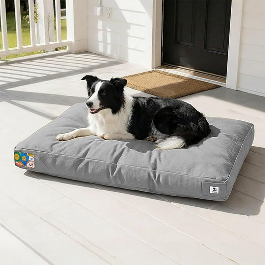 Sytopia 36 Inch Canvas Outdoor Dog Bed for Large Dogs, Great Gift for Pets with Waterproof Machine Washable Removable Cover, Indoor Patio Pet Pad for Crate, Light Grey
