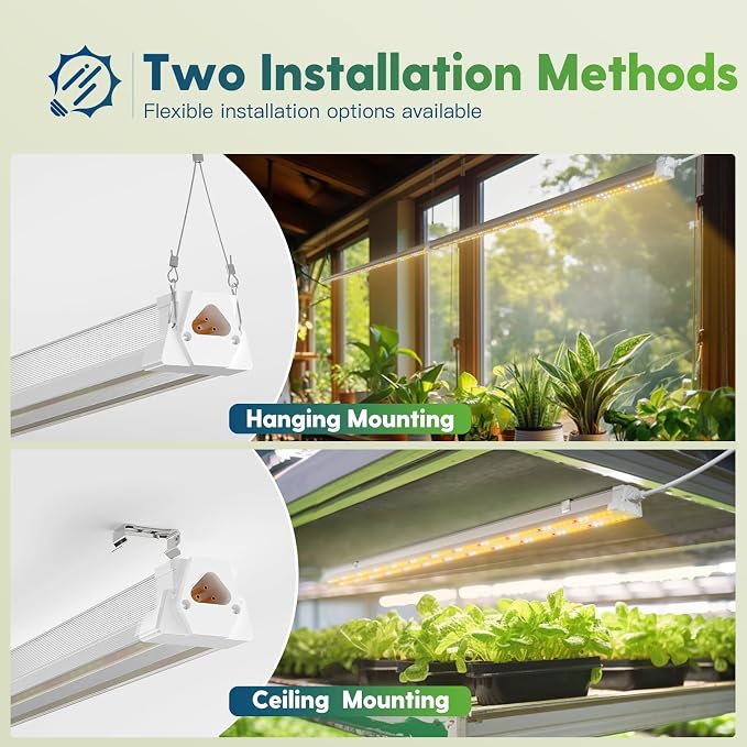 FREELICHT 2Pack 4FT Grow Light for Indoor Plants, 40W=250W, Full Spectrum | Linkable LED Grow Light, Sunlight Plant Light for Hydroponic Seed Starting Veg & Indoor Gardeners, Plug in with On/Off Switch
