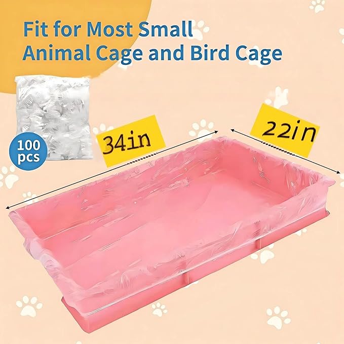 Disposable Cage Liner Bags (100-Pack) – 27'' X 19'' Clear Plastic Rabbit Cage Liners, Leak-Proof Toilet Film for Bunny, Guinea Pig, Hamster, Hedgehog & Small Animals – Universal Crate Tray Covers for