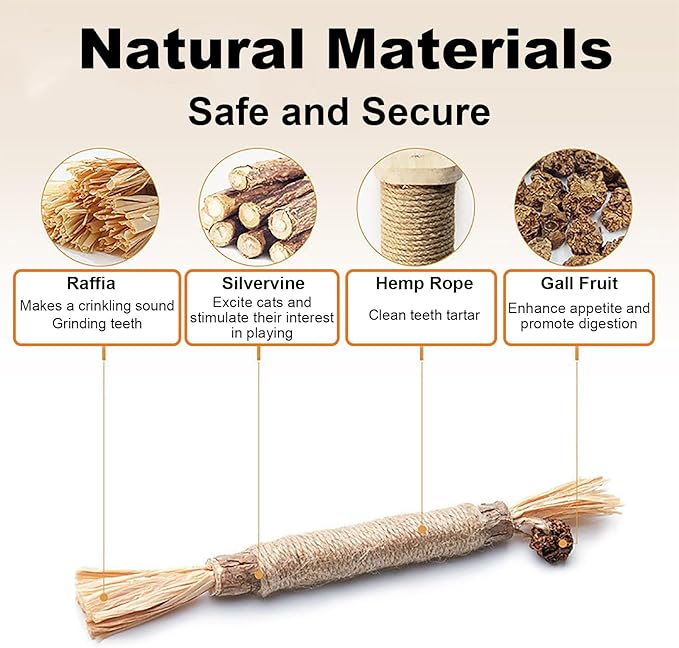 Natural Silvervine Dental Sticks, Natural Silvervine Sticks for Cats, Cleaning Dental, Scratch and Bite Resistant, Calm Cat Boring, for Indoor Kitty Interactive Kitten Chew Playthings (3Pcs)