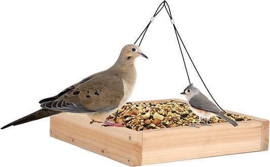 Wild Wings WWCF23 Rot Resistant Cedar Hanging Tray Bird Feeder with Fresh Seed Tray, Platform Feeder for Outdoor Wild Bird Seed Feeder and Décor, Wood