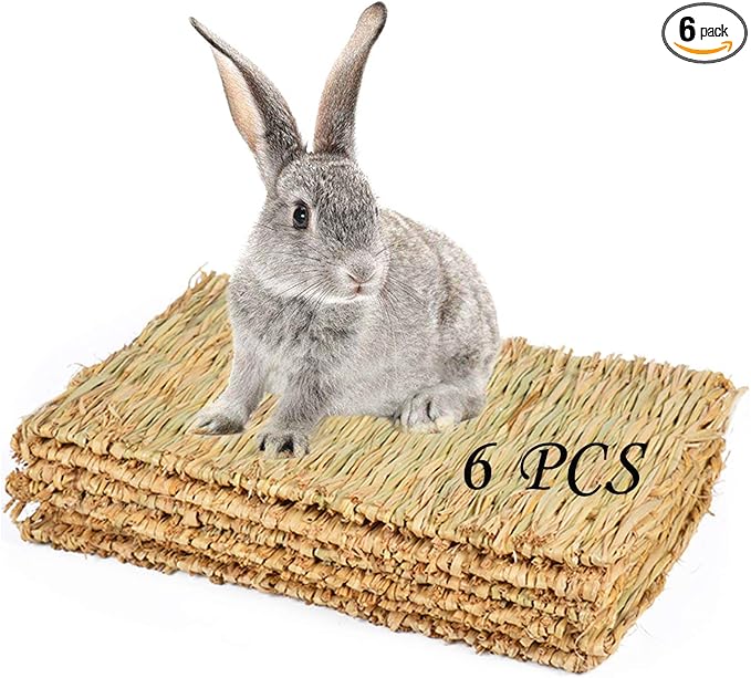 PINVNBY 6 Pack Rabbit Grass Mat,Bunny Natural Straw Woven Bed,Small Animal Cages Hay Nest Sleeping,Chewing,Nesting and Toys for Rabbits Guinea Pig Hamster Hedgehog and Squirrel Bed Mat