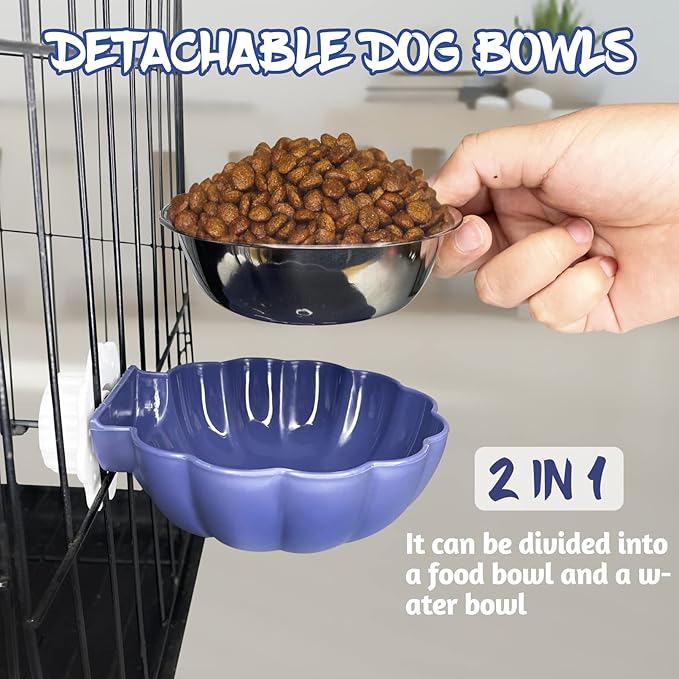 Fhiny Crate Dog Bowl, Removable Stainless Steel Pet Cage Bowl Hanging Food & Water Feeder Coop Cup for Cat, Puppy, Ferret, Birds, Guinea Pigs 2 Pack