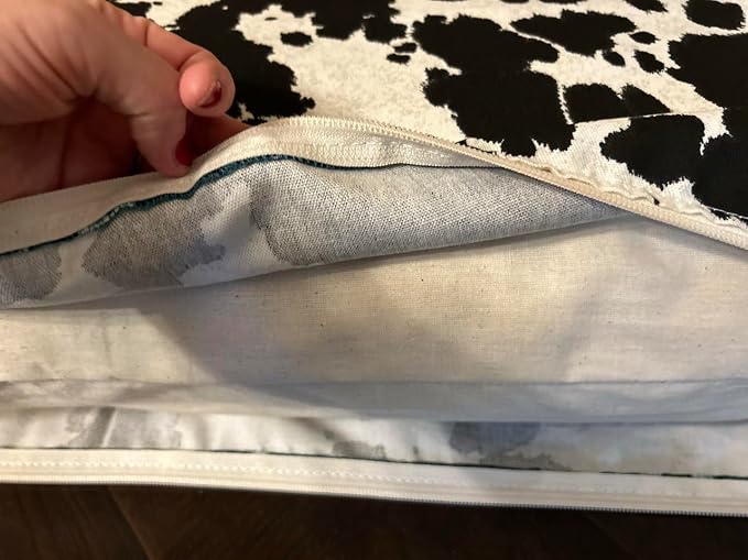 Natural Cotton Canvas Dog Bed – Raw Cotton Filled Pet Cushion Insert, Breathable Eco-Friendly Dog Mattress, Durable Washable Cover with Zipper (Cow Print Black White, Large 48"x30"x5")