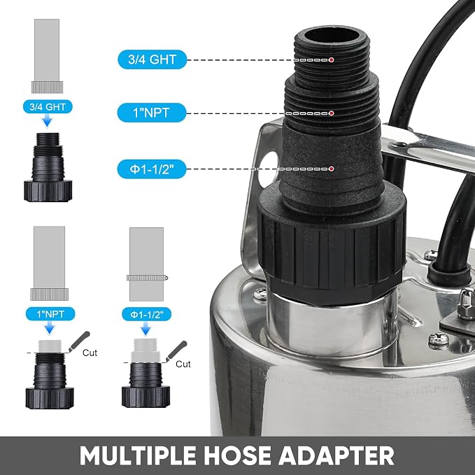 Sump Pump, 3/4 HP 3180GPH Submersible Utility Water Pump, Stainless Steel Portable Electric Water Removal Transfer Pump with 16.4FT Cord for Swimming Pool Basement Garden Pond Tubs Draining