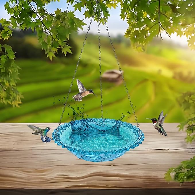 2 Pack Hanging Bird Bath for Outdoors, Multi-Functional Bird Feeder & Water Station, Plastic Bird Bath Bowl with Chain Hook for Garden Yard Patio