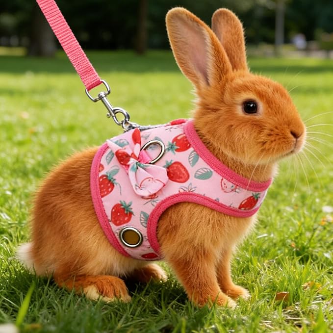 Small Pet Harness and Leash, Escape Proof Rabbit Vest with Soft Edges Dual Safety Buckles for Bunny Guinea Pig Ferret Chinchilla (L)