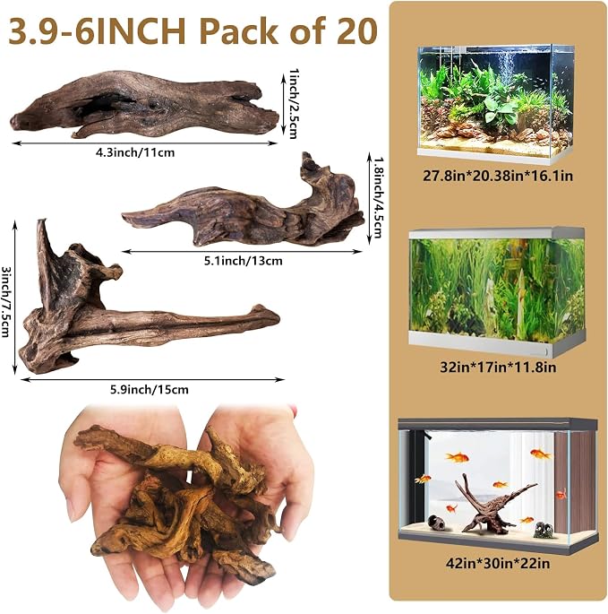 Tfwadmx Natural Small Coral Driftwood for Aquarium Decor 20 Pcs 4-6" Fish Tank Decorations Reptile Decor Assorted Driftwood Branch Reptile Tank Wood Decor