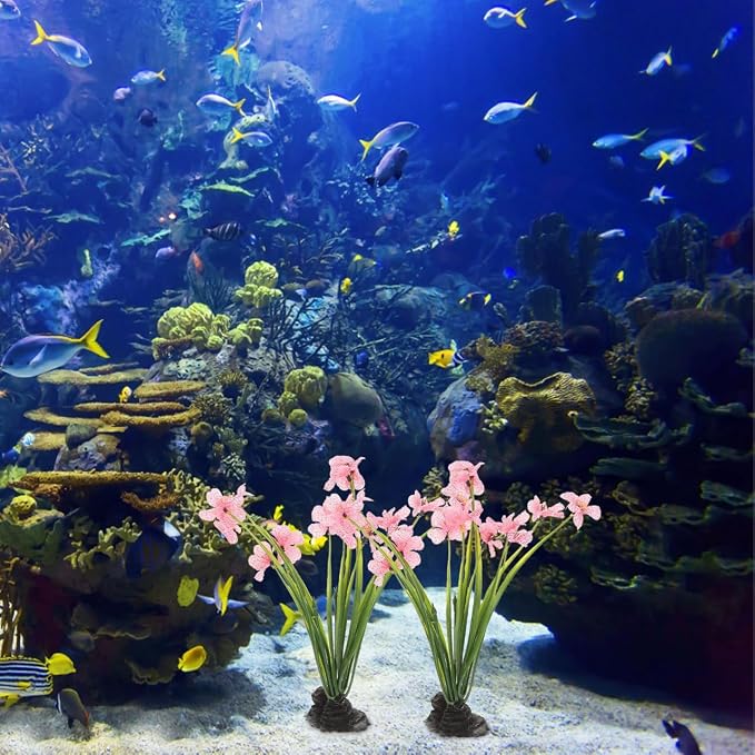 Balacoo 2 Pcs Pink Fish Tank Decor: Plastic Realistic Aquarium Plants | Silk Aquarium Plants for Betta Fish Tank Landscaping Decorations (Pink, 8.3 Inch)