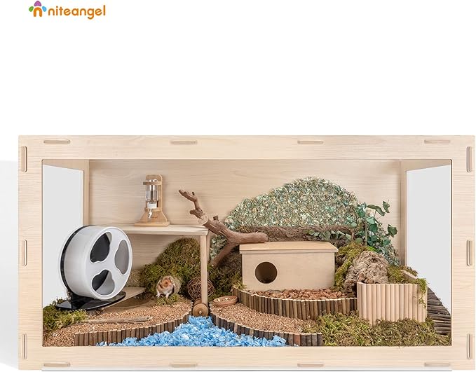 Niteangel Bigger World - MDF Aspen Terrarium for Hamster Gerbils Mice Lemming Degus or Other Small-Sized Pets (47.2 x 19.7 x 23.6 inches, Burlywood)