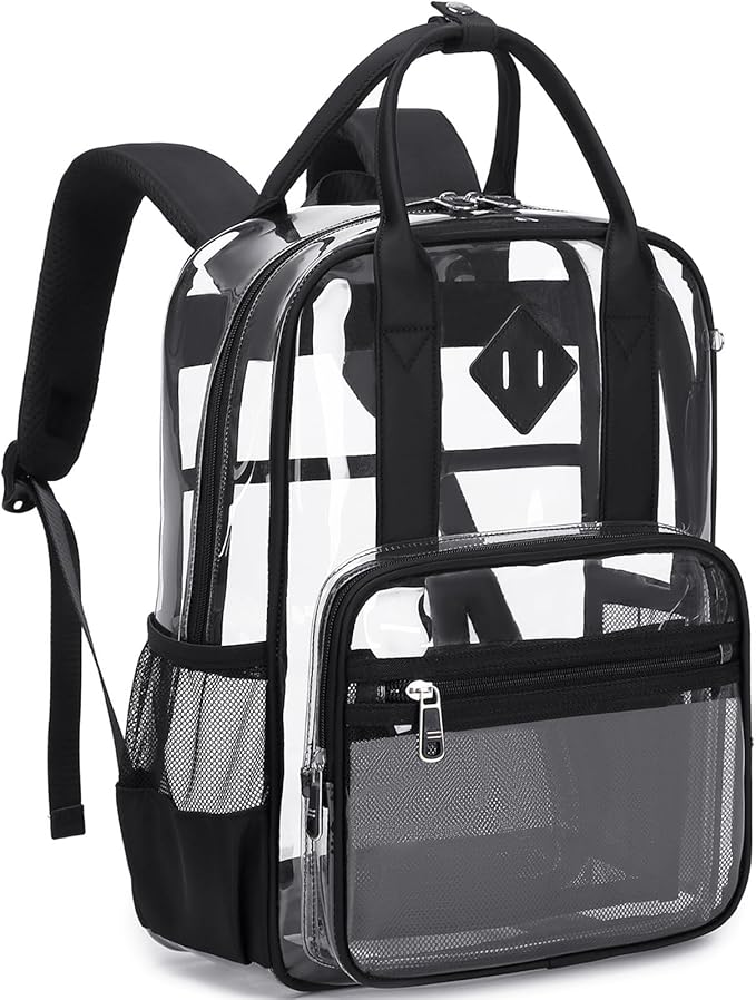 MOONBABY Small Clear Backpack for School Transparent Bookbag for Kids Heavy Duty PVC See Through Backpack Stadium Approved