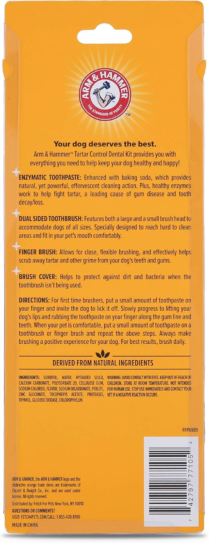 Arm & Hammer for Pets Tartar Control Dog Dental Care Kit, Banana Mint Flavor Toothpaste with Baking Soda, Double-Sided Toothbrush and Finger Brush Included, 2.5 Oz, 3-Piece
