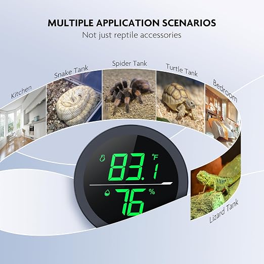 PAIZOO Real-time Display LED Digital Reptile Thermometer and Humidity Gauge | Always on Display, Button Control, Temperature Accuracy ±1 ℉ Thermometer for Reptile Tank with 55.2" Cable USB Power Supply