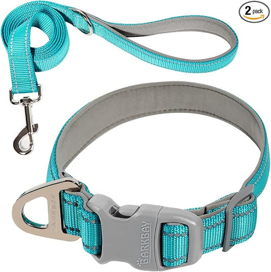 Dog Collar for Medium Small Large Dogs Reflective with Leash,Collar and Leash for Dogs,Soft Neoprene Padded 2 Pack(Ocean Blue,S)