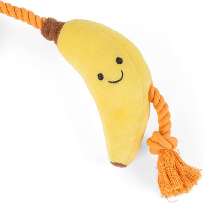 Fuzzl Tugga Bananas Dog Toy 75cm - Rope Latex and Plush Dog and Puppy Throw Fetch and Tug with Squeaker