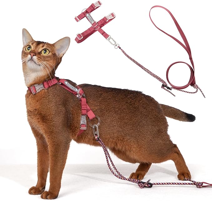 Cat Harness and Leash Set - Red Lightweight Soft Kitten Harness Escape Proof, Adjustable Travel Pet Harness for Walking，Easy Control Comfortable Outdoor (Red, One Size Fits All)