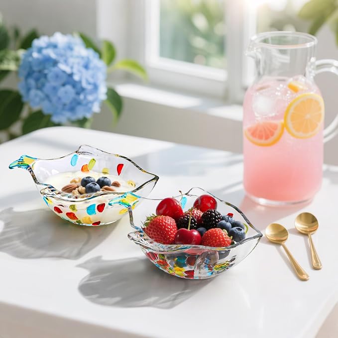 3 Pack Hand Painted Colorful Glass Crystal Bowl, 12 OZ Cute Fish Shaped Bowl, Decorative Serving Dish for Salad, Fruit, Snack, Dessert, Candy, Nuts