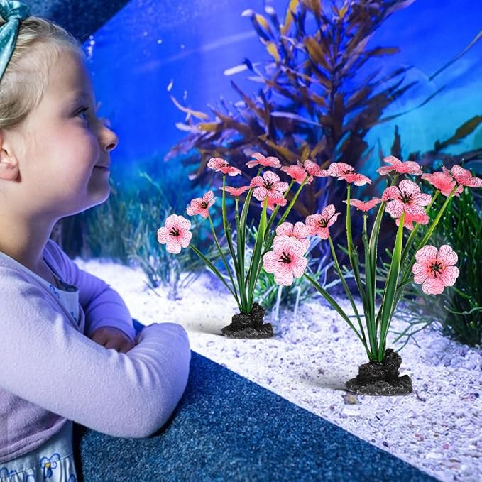 2pcs Pink Fish Tank Decor, Realistic Fake Plastic Aquarium Plants