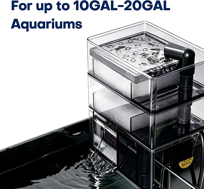 HOB Aquarium Filter, HOB Filter with Dual-Layer Dry-Wet Separation Box, 8W 800L/H 3-in-1 Ultra-Quiet for 500L Small Fish/Turtle Tank(XP-007 Ultra)