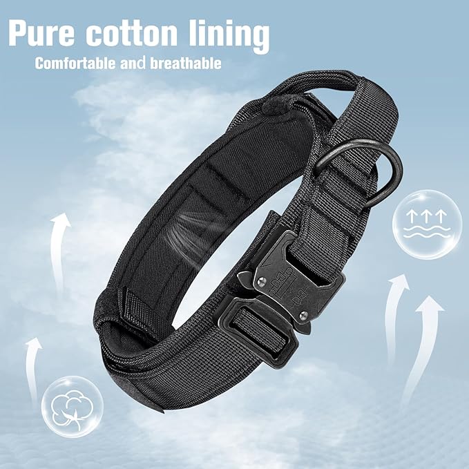 HYDEME Adjustable Tactical Dog Collar Military Training Nylon Collar with Control Handle and Heavy Metal Buckle for Medium and Large Dogs.(M, Black)