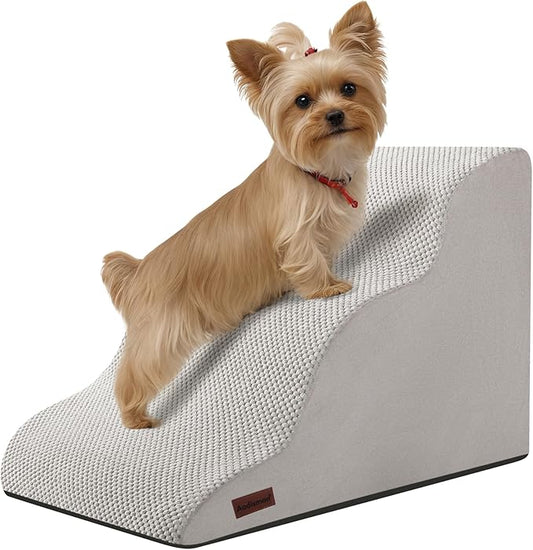 Aodisman Dog Stairs for Small Dogs,3 Step Dog Ramp for Couch and Bed,Pet Stairs with Non-Slip Bottom for Old Cats,Indoor Pet Steps,Comfort,Durable,15.4" H,Light Grey