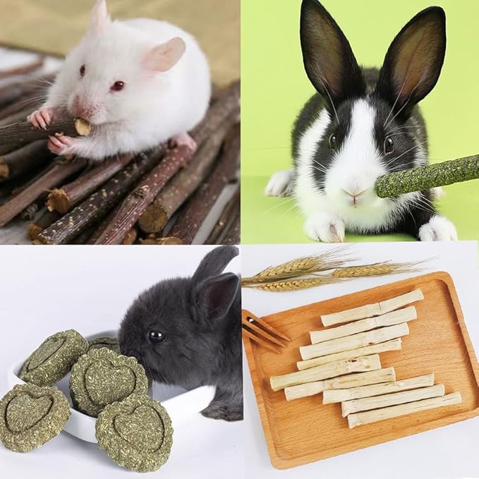 Rabbit Chew Toys Cleans The Mouth, Guinea Pig Chew Toy Protect Teeth, Apple Sticks Timothy Grass Sticks Bamboo Sticks for Rabbits Rabbit Chews Helps Digestion Chinchilla Treats