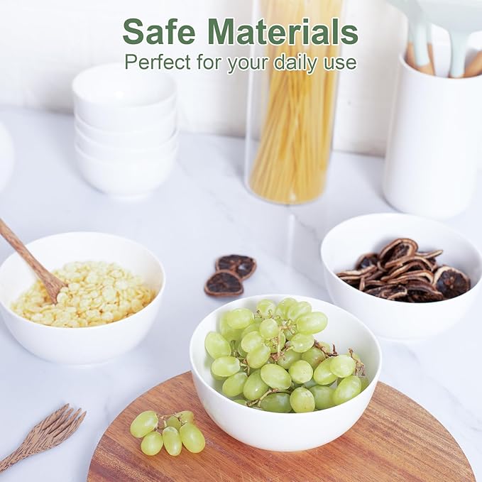 AntoKueh Large 6-Inch Ceramic Bowls Set of 6, 26oz Deep Porcelain Bowls for Cereal, Salad, Noodles - Dishwasher & Microwave Safe, White