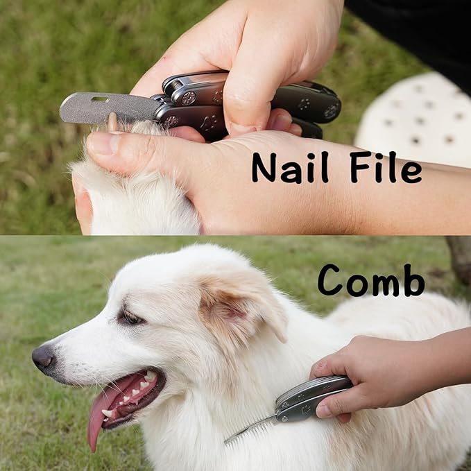 Best Dog Nail Trimmer for Anxiety Sensitive Dog, Silent Sharpest Smoothest Dog Nail Clippers for Thick Nail Large Dogs, 3-in-1 Build-in Comb & Nail File, Heavy Duty Professional Canine Nail Clipper