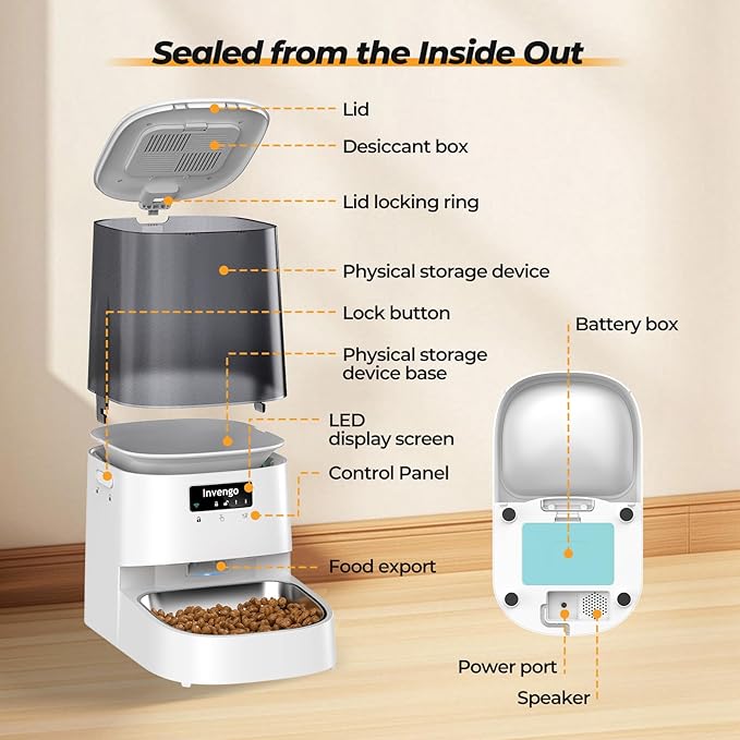 Automatic Cat Feeder with App Control, 5L Food Dispenser for Cats and Small Dogs, 2.4/5G Wi-Fi, Programmable Portions, Anti-Jam & Fresh-Lock, Stainless Steel Bowl, Easy to Clean