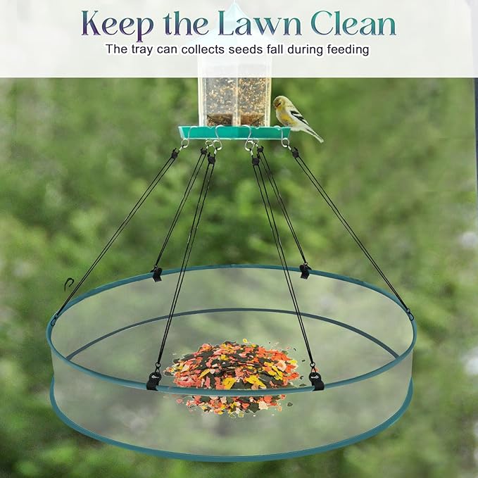 Bird Seed Catcher Tray for Hanging Bird Feeder Platform, 18 Inch Large Birds Feeder Trays with Adjustable Hanging Hoop for Outdoor Garden Lawn (18 inch-1 Pcs)