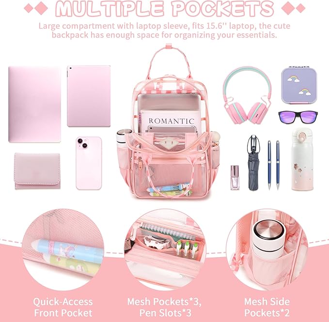 MOONBABY Small Clear Backpack for School Transparent Bookbag for Kids Heavy Duty PVC See Through Backpack Stadium Approved