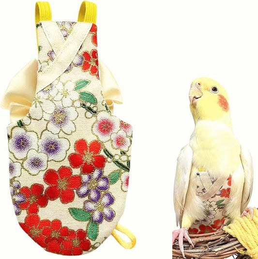Bird Flight Suits Diapers, Parrot Flight Suits Diapers for Quaker Parakeets Cockatiels Conures Macaw African Grey, Bird Diaper, Parrot Clothes (Almond,Sulphur-Crested Cockatoo)