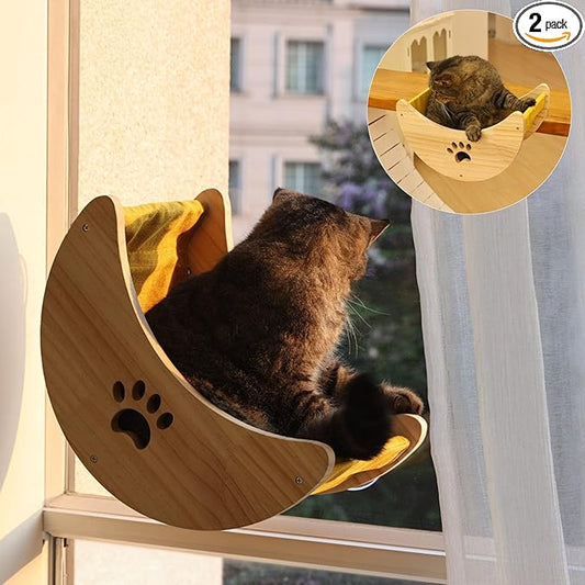 Cat Window Perch Hammock Bed with Strong Suction Cups, Space-Saving Window Cat Bed for Indoor Cats, Multi-Use Moon Shelf for Desk or Window