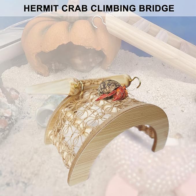 Hermit Crab Climbing Arch Bridge Wooden and Rope Hermit Crab Climbing Toys Hermit Crab Supplies Small Animal Cage Accessories for Hamster Lizard Chameleon Reptile
