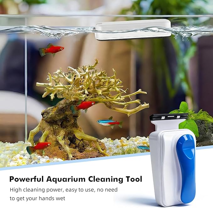 Rise Torrent Aquarium Magnetic Glass Cleaner, Fish Tank Algae Scraper Brush Cleaning Tool for 1/4"-3/8" Thickness Glass, Floating Scrubber Brush Cleaner for Acrylic, 1 Detachable Scraper, Medium