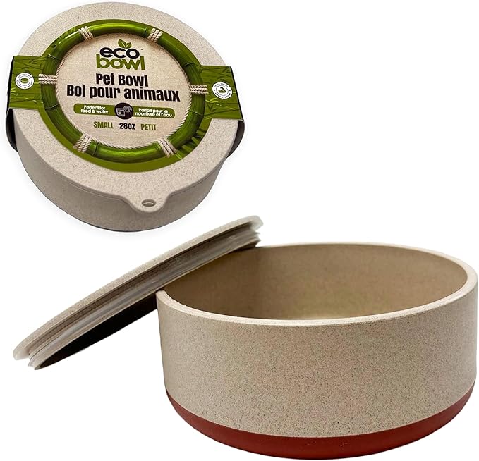 Palz&Co EcoBowl with Lid for Dogs & Cats, 28 oz Cinnamon - Natural Bamboo Pet Bowl with Non-Slip Base, Pet Food and Water Dish, Dishwasher Safe