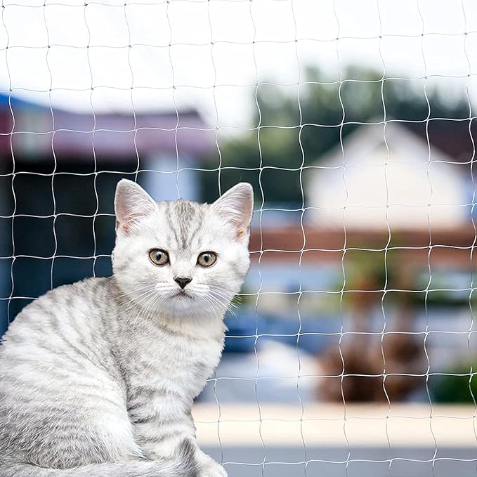 Cat Anti-Fall Fence Net - Transparent Nylon Pet Mesh Fence for Balcony, Window & Stairs (10 x 26ft/3 x 8 Meters)