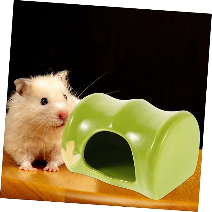 Toyvian Ceramic Hamster Habitat: Bamboo Shaped Hideout Small Animals Hideaway House Cool Bed for Mice Gerbils Small Pet Mouse Mice Rat Summer Hut