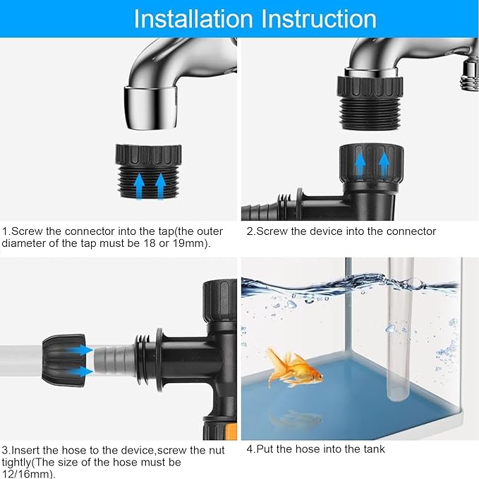 Aquarium Water Changer Kit, Fish Tank Cleaning Tools, Faucet Nozzles Connectors, Vacuum Siphon Gravel Cleaner Connector Replacement Parts with 2 Faucet Adapters for Fish Tank
