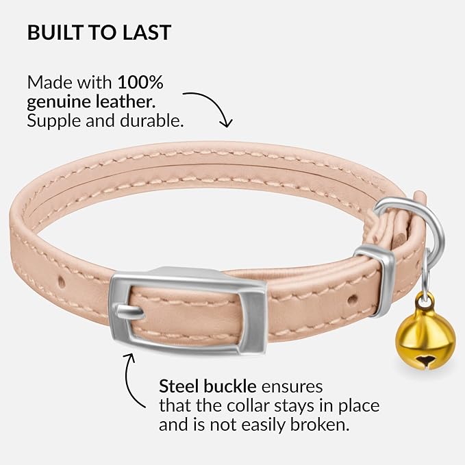 CollarDirect Leather Cat Collar with Removable Bell – Safety Elastic Strap (Breakaway Alternative) – Kitten Collar for Small & Big Boy & Girl Cats