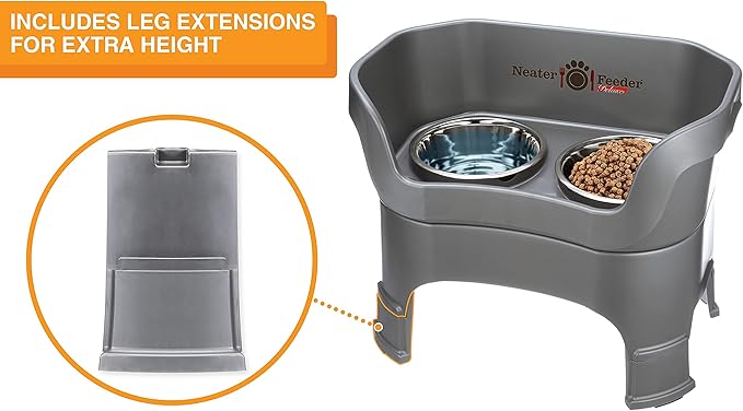 Neater Feeder Deluxe Mess-Proof Elevated Dog Bowls for Large Dogs (40+ lbs), 2 Height Adjustable (14.5” & 17.5”) No-Spill Raised Dog Bowl Stand, Stainless Steel Food Bowl Set, Made in USA, Gunmetal