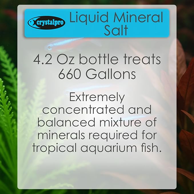 Crystalpro Liquid Mineral Salt 4.2 Oz - Liquid Aquarium Salt for Tropical Freshwater Fish - Reduces Stress - Boosts Protective Coat - Aquarium Mineralizer Treats 660 Gallons